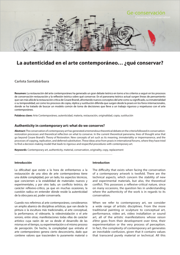 PDF) La autenticidad en el arte contemporáneo… ¿qué conservar?